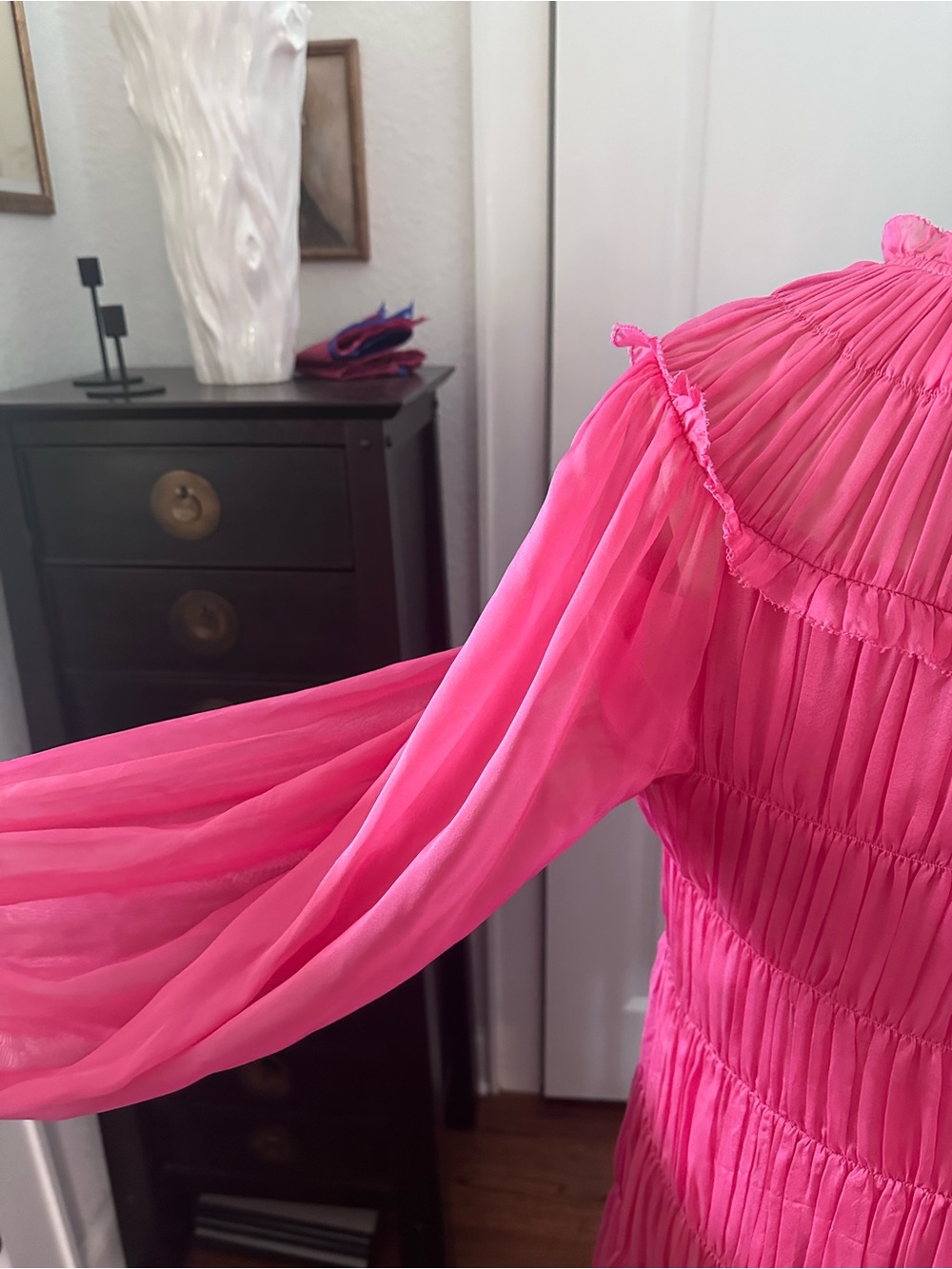 Ulla Johnson Silk Pink Ruffled Pleated Dress - Picture 7 of 11